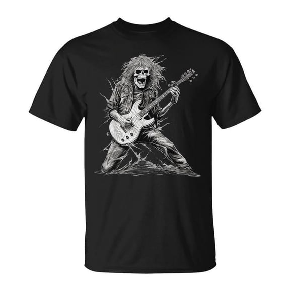 SR Skeleton Guitar Guy Rock And Roll Band Rock On T-Shirt