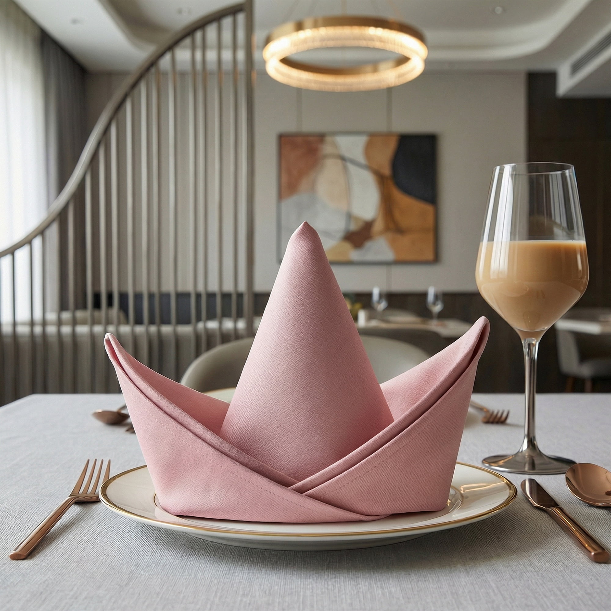 Unique Bargains 12Pcs Reusable Table Dinner Napkins Rose Gold 12x12inch