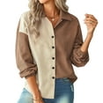 thumbnail image 2 of Lu's Chic Women's Button Up Shirt Long Sleeve House V Neck Slouchy Button Down Shirt Khaki Small, 2 of 5