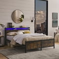 thumbnail image 5 of Large Size Metal Platform Bed Frame with Storage Headboard, Charging Station and LED Lights, Heavy Duty Iron Platform Bed Frame with Wood Headboard and Footboard, Rustic Brown, 5 of 10