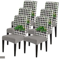 Dining Chair Slipcover, St. Patrick''s Day Truck Shamrock Leaves Vintage Black White Buffalo Check Stretch Kitchen Chair Covers Removable Parsons Chair Protector Covers for Banquet Party, Set of 6