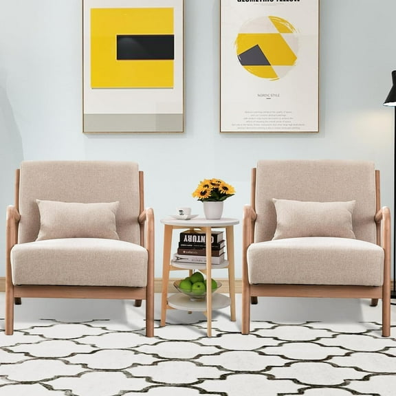 Ebello Mid-Century Modern Accent Chair(set of 2), Reading Armchair, Living Room Armchair, Beige