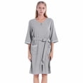 thumbnail image 5 of Women's Zipper Robe 3/4 Sleeve House Wear Knee Length Sleepwear Soft Casual Waffle Knit Housecoat with Pockets and Belt, S-2XL, 5 of 7
