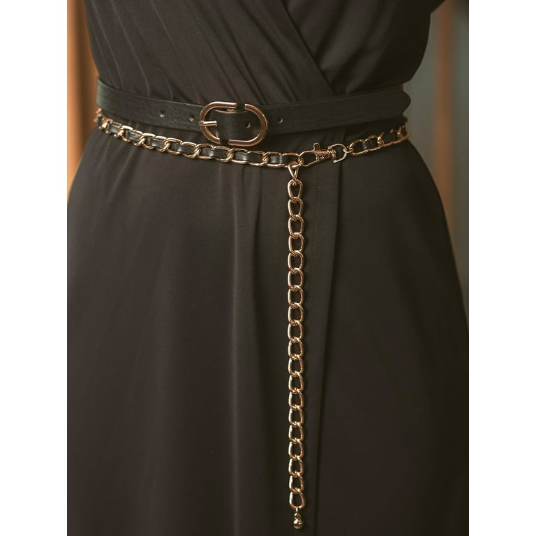 Black and gold chain belt best sale