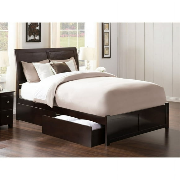 Portland King Wood Platform Bed with Footboard and Storage Drawers in Espresso