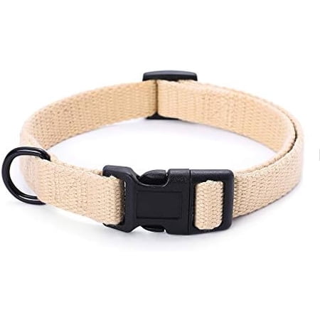 Soft & Strong Poly Cotton Adjustable Dog Collar with Quick Release Buckle for Small to Large Dogs(Khaki Small Neck 11 -15 )