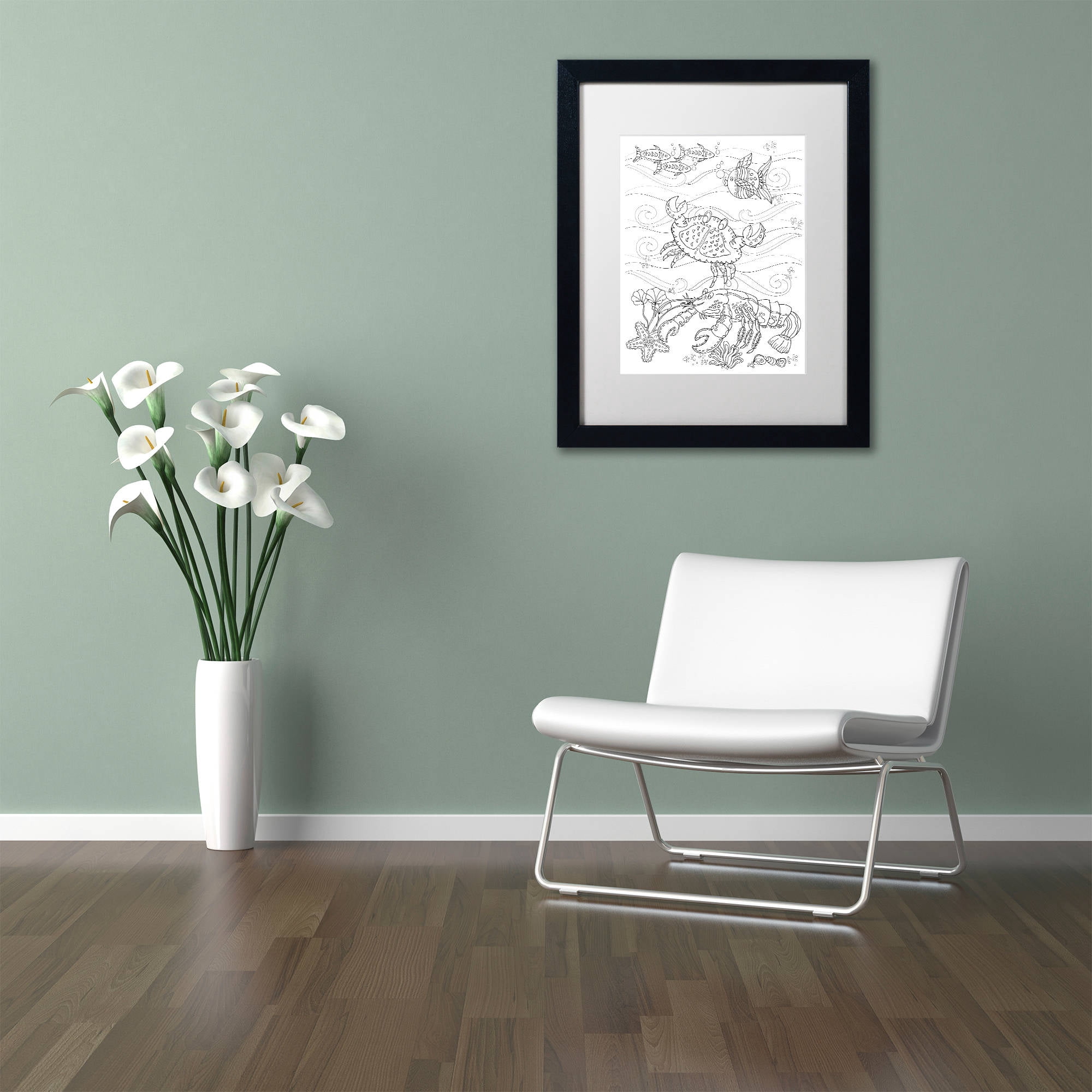 Trademark Fine Art "Crab And Lobster" Canvas Art by Lisa Powell Braun, White Matte, Black Frame