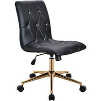 Duhome Armless Home Office Chair, Faux Leather Black Desk Chair Computer Chair Task Chair with Wheels, Black and Gold