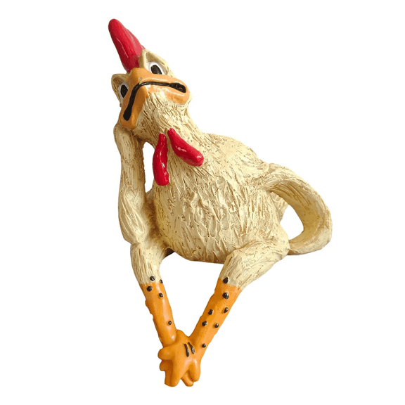 Quirky Relaxed Chicken Statue, Comical Lying Down Hen Figurine with Crossed Legs for Home, Desk, Farmhouse Décor