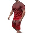 thumbnail image 3 of BiZtdJrK 2 Piece Sets for Men 2025 Summer Short Sleeve Tshirts Matching Casual Drawstring Beach Shorts Loose Oversized Gradient Print Running Set Lighten Sales of the Day Wine XXL, 3 of 6