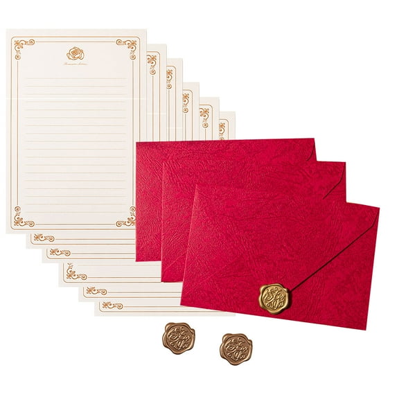 Vintage Stationery Letter Writing Paper Set with 3 Envelopes 6 Lined Letter Paper 3 Seal Stamp Sticker for Wedding