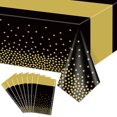 thumbnail image 1 of 4 Pack Black and Gold Tablecloths - 86.6"x51.2" Rectangular Black Gold Table Cover for Weddings Birthdays First Communion Baby Showers Graduation, 1 of 7