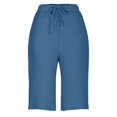 thumbnail image 3 of Outfmvch Women's Linen Shorts Womens Long Shorts Long Shorts Culottes for Women Knee Length Culotte Shorts Baggy Shorts with Pockets Vacation Outfit Blue S-4XL, 3 of 4