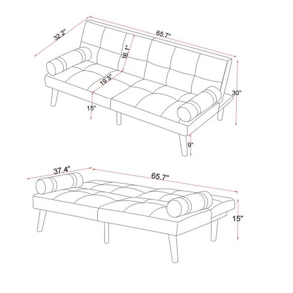 Leumius Modern Futon Sofa Bed, Convertible Folding Recliner Couch with Solid Wood Legs, Green