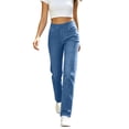 thumbnail image 3 of Atkumj Jeans for Women Trendy Solid Color Elastic High Waisted Jeans Casual Long Length Slim Straight Jeans for Women with Pockets S, 3 of 10