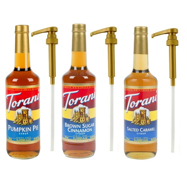 Torani Syrup 25.4 oz Pumpkin Pie, Brown Sugar Cinnamon, Salted Caramel PLUS 3 Torani Syrup Pumps