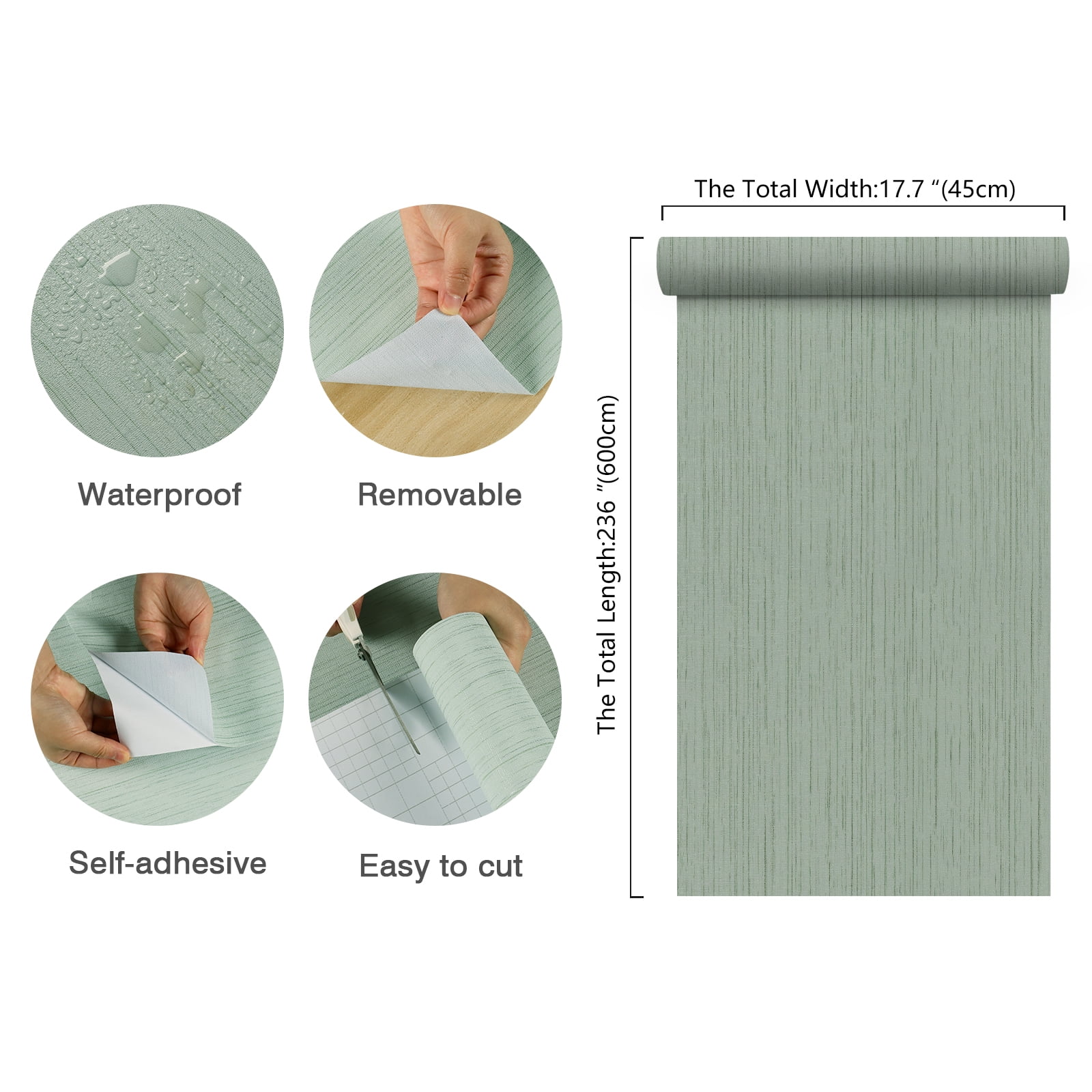 CHIHUT 17.7"x236" Light Green Wallpaper Grasscloth Peel and Stick Wallpaper Adhesive Vinyl Roll
