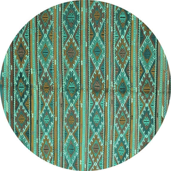 Ahgly Company Machine Washable Indoor Round Oriental Turquoise Blue Traditional Area Rugs, 5' Round