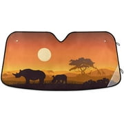 Wellsay African Rhino Car Windshield Sun Shade Foldable Sun Shield Shade for Blocks UV Rays Protector-Keeps Your Vehicle Cool for Most Sedans SUV Truck,55"x27.6"