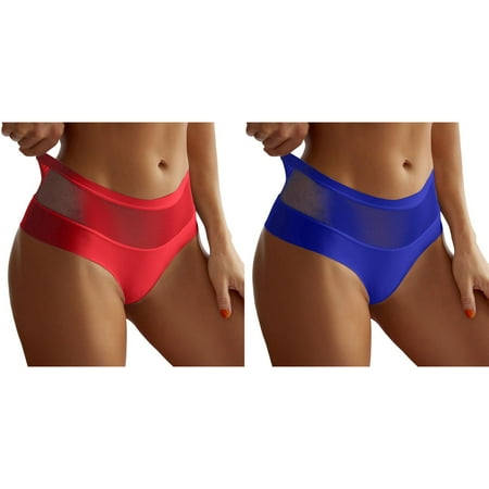 2-Pack Women Mesh Bow Embroidered Lace Transparent String Underwear Back Bandage Hollow Out Panties String Sex Briefs Bikini Underwear Womens Breathable Underwear Womens Cute Underwear Lace