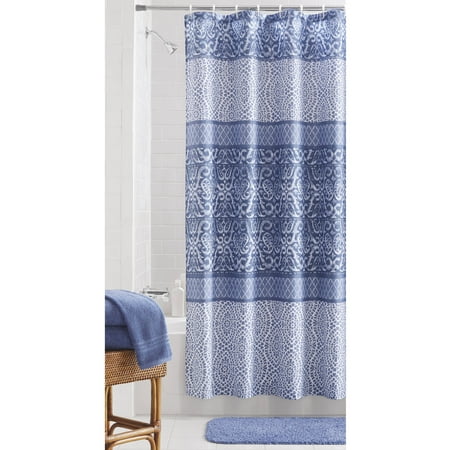 Mainstays Indigo Patch Fabric Shower Curtain - Walmart.com