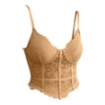 thumbnail image 2 of Women's Sheer Floral Lace Cropped Corset Bustier, Spaghetti Strap Wavy Hem Waist Cinching Camisole Tank Top Body Shapewear Khaki L, 2 of 7