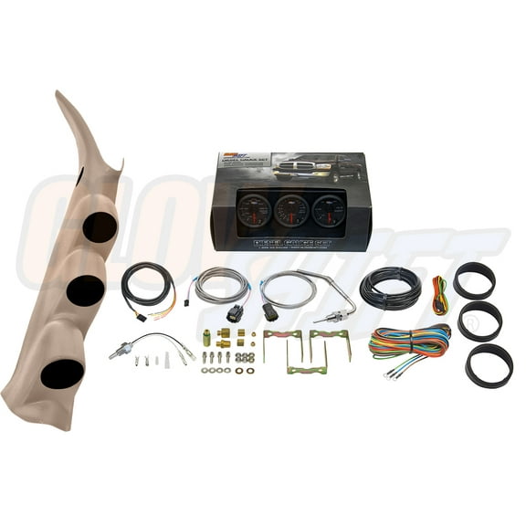 GlowShift | 2000-2006 GMC Sierra 6.6 Duramax Tan Triple Gauge Pillar Pod with Speaker Cutout   Black 7 Color Series 60 PSI Boost Gauge, 1500F Pyrometer EGT Gauge & Transmission Temperature Gauge