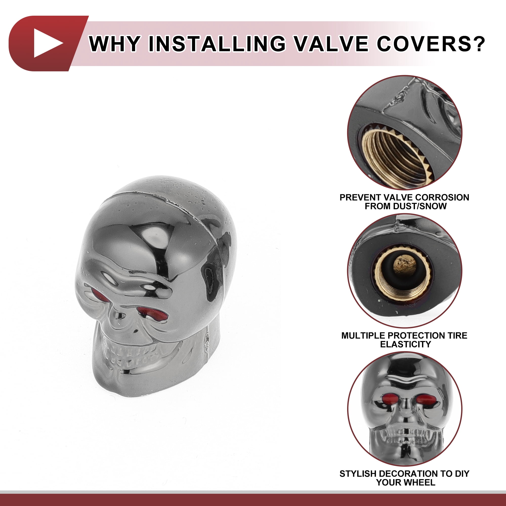 Unique Bargains Skull Head Shape Tire Valve Stem Caps Decorative Tyre Dust Covers Titanium