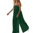 thumbnail image 2 of Jumpsuits for Women Spaghetti Strap Wide Leg Overalls Summer Rompers with Pockets Green M, 2 of 7