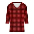 thumbnail image 5 of Qulqfy Women Tops Spring Gingham Plus Size 3/4 Sleeve Shirts V Neck Fall Dressy Casual Plaid Tops Womens Blouses L, 5 of 5
