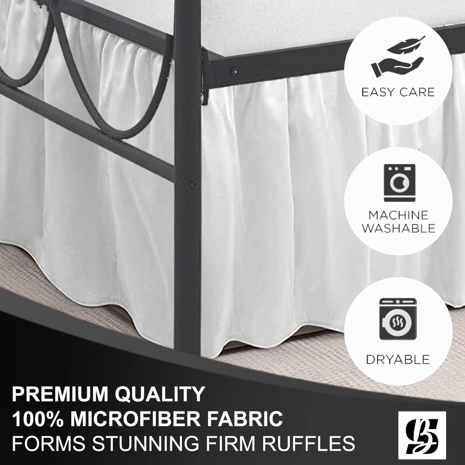 SKY BEDDINGS Queen Size Ruffled Bed Skirt with Split Corners - Queen 16 Inch Drop Dust Ruffle Bed Skirt with Platform Three Sided Coverage - 100% Microfiber Bed Skirt, White