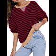 thumbnail image 2 of Sudaderas A Rayas para Mujer, Camisetas de Larga con Cuello Redondo de Gran Tamaño, Jersey Y2K, Ropa de Moda de Otoño Vino Tinto M, 2 of 7