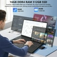 thumbnail image 3 of SANPTENT 16 inch 1920x1200 IPS FHD Laptop Computer, 16GB DDR4 RAM 512GB SSD, Intel Quad-Core Alder Lake N95, UHD Graphics, Wi-Fi, Bluetooth, Backlit Keyboard, Fingerprint, Windows 11 Pro, 3 of 7
