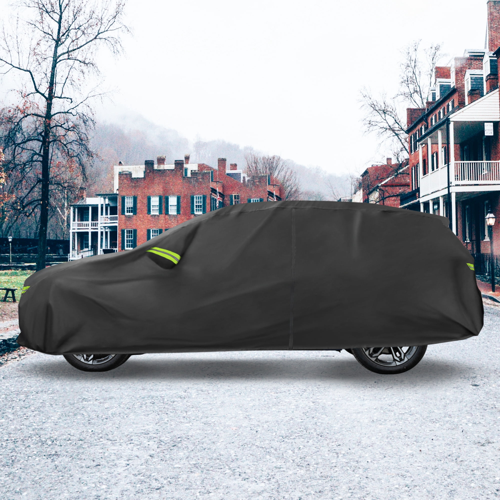 Unique Bargains Outdoor Full Car Cover All Weather Protection with Zipper Black Black 179.92"x72.05"x63.78"