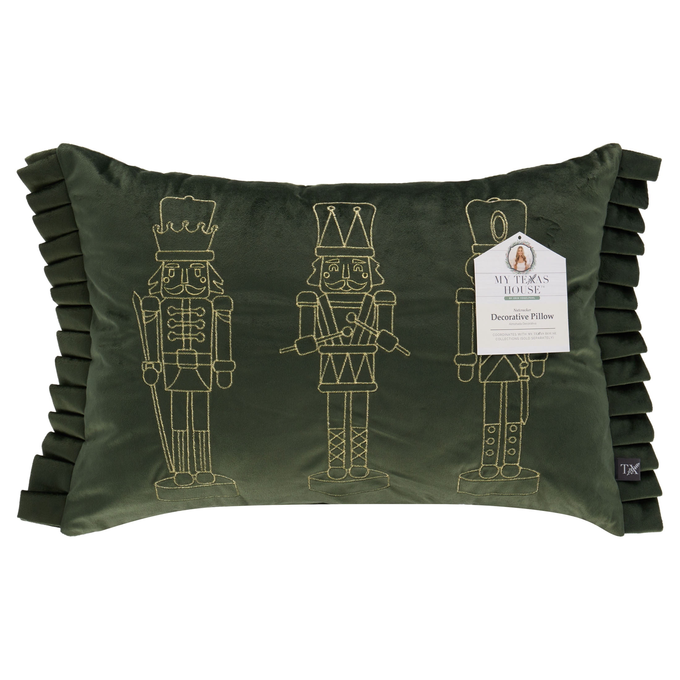 My Texas House Nutcracker Decorative Christmas Pillow, Green, 20" x 14"