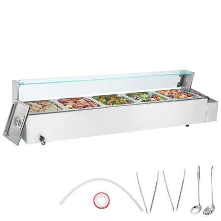 STAWAY Electric Food Warmer Buffet - 5 Pan 8Qt with Glass Shield, Fast Heating, Stainless Steel for Catering & Parties