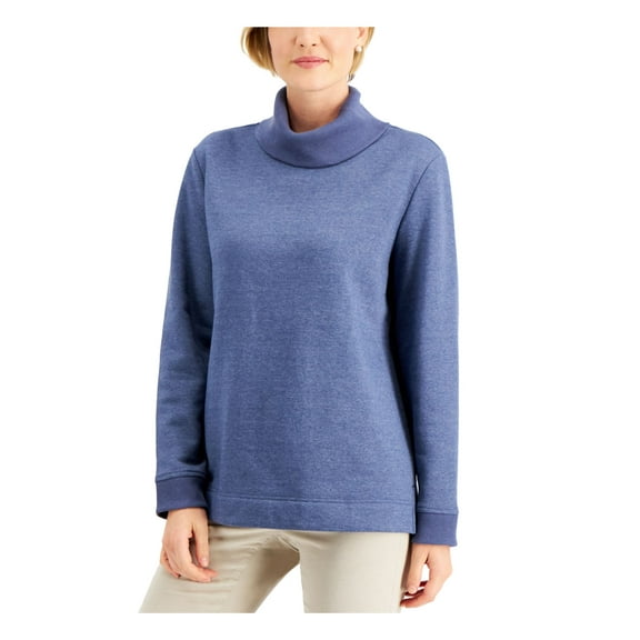 KAREN SCOTT SPORT Womens Blue Stretch Slitted Ribbed Cuffed Heather Long Sleeve Turtle Neck Top XS