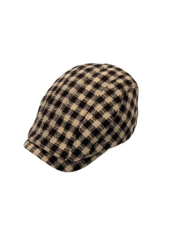 Plaid Check Newsboy Hat Men Adjustable Wool Flat Cap LD31460 (Brown)