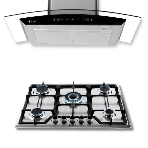 FLINE | Combo parrilla de gas y campana extractora 76 cm | Pared Touch | gris |LU5TR76