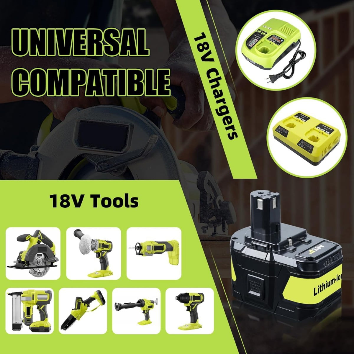 18V 9.0Ah High Capacity Lithium Replacement for Ryobi 18V Battery Compatible with P108 P105 P102 P103 P107 P109 Cordless Tools
