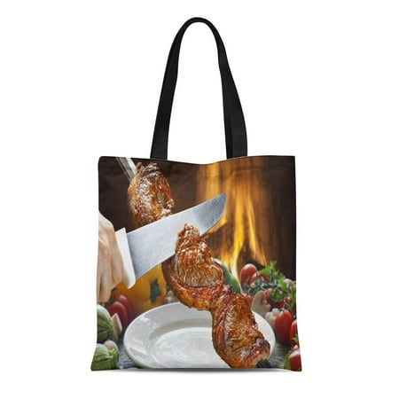SIDONKU Canvas Tote Bag Green Meat Picanha Traditional Brazilian Barbecue Orange Bbq Steak Reusable Shoulder Grocery Shopping Bags