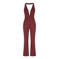 thumbnail image 4 of Gaecuw Jumpsuits for Women Dressy Sleeveless Cold Shoulder Overall with Pockets Halter Neck Band Collar Solid Onesie One Piece Outfits Loose Baggy Long Pants Wide Leg Summer Romper Ankle Length, 4 of 6
