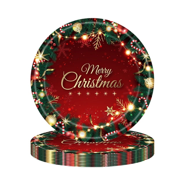 32pcs Banquet Red Green Christmas Year Theme Party Tableware Set Disposable Decorative Tableware Paper Set