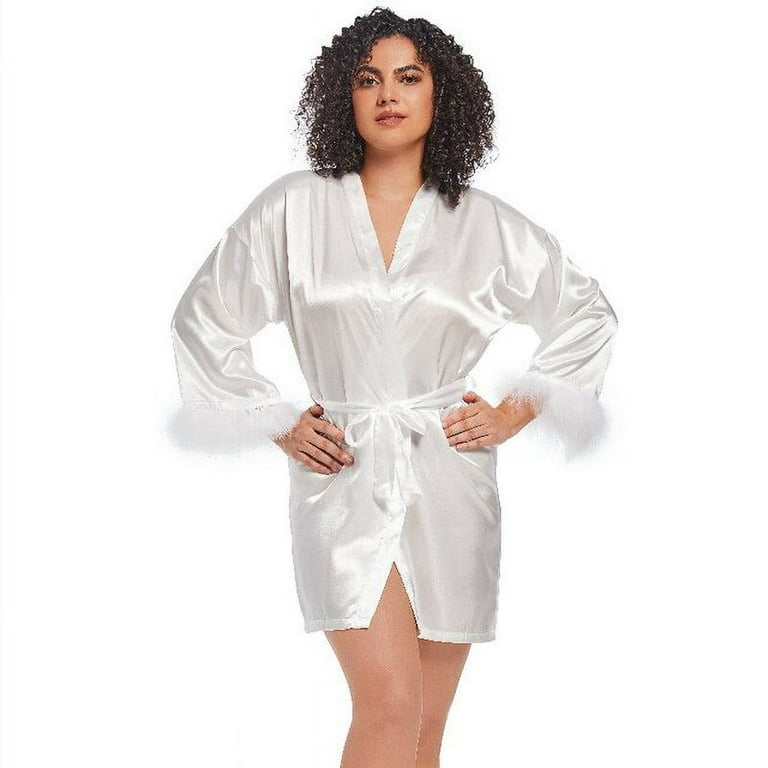 sexy feather robe satin Women s Plus Size Satin Robes plain Short Silky Bathrobes bride Bridesmaid Party Dressing Gown