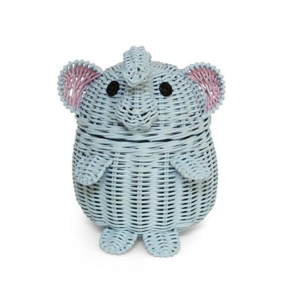 Blue Elephant Rattan Storage Basket With Lid Hand Woven Shelf Organizer Cute Handmade Gift Wicker