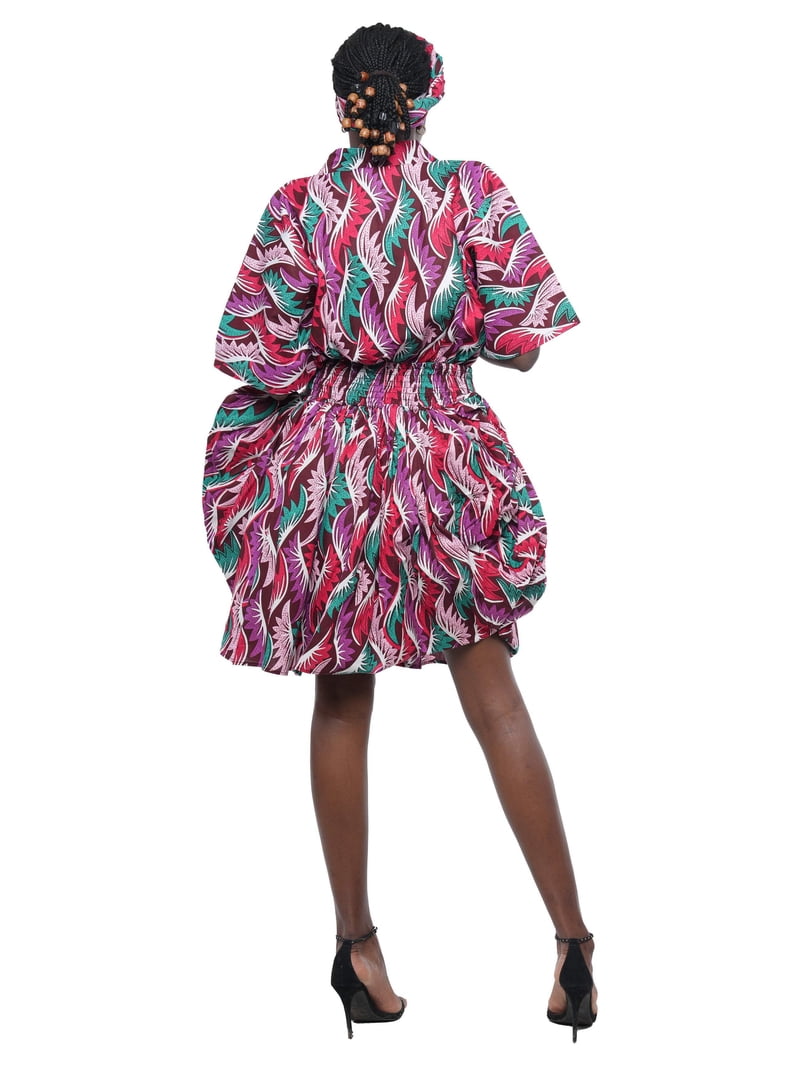 cotton balloon dress ARRANGE cotton cinched waist midi dress with balloon sleeve in bold spot