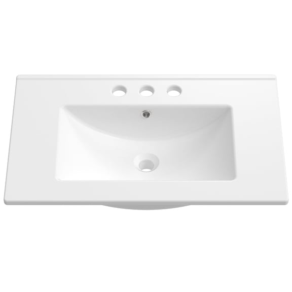 EVOKEDEN Bathroom Sink, Bathroom Counter Top 30" x 18" w/ Overflow, Single Sink Basin Vanity Top, Glossy White