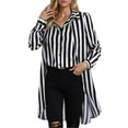 thumbnail image 2 of Blmnix Fitted Button Up Shirts Black and White Striped Two-in-one Black Womens Plus Size Blouses V-Neck Long Sleeve Blouses, 2 of 6