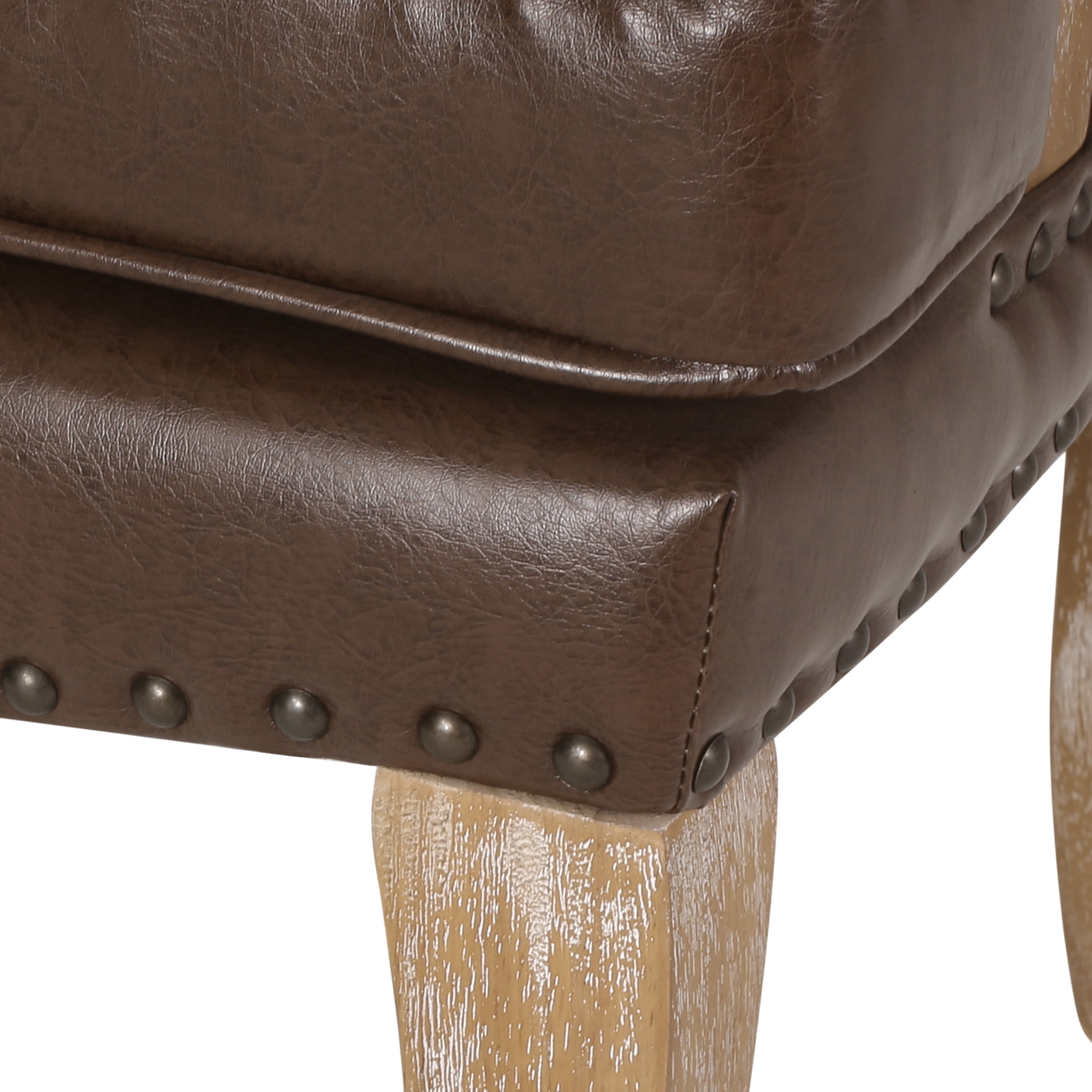 Noble House Ardson Indoor Faux Leather Dining Arm Chair, Set of 6, Dark Brown and Natural