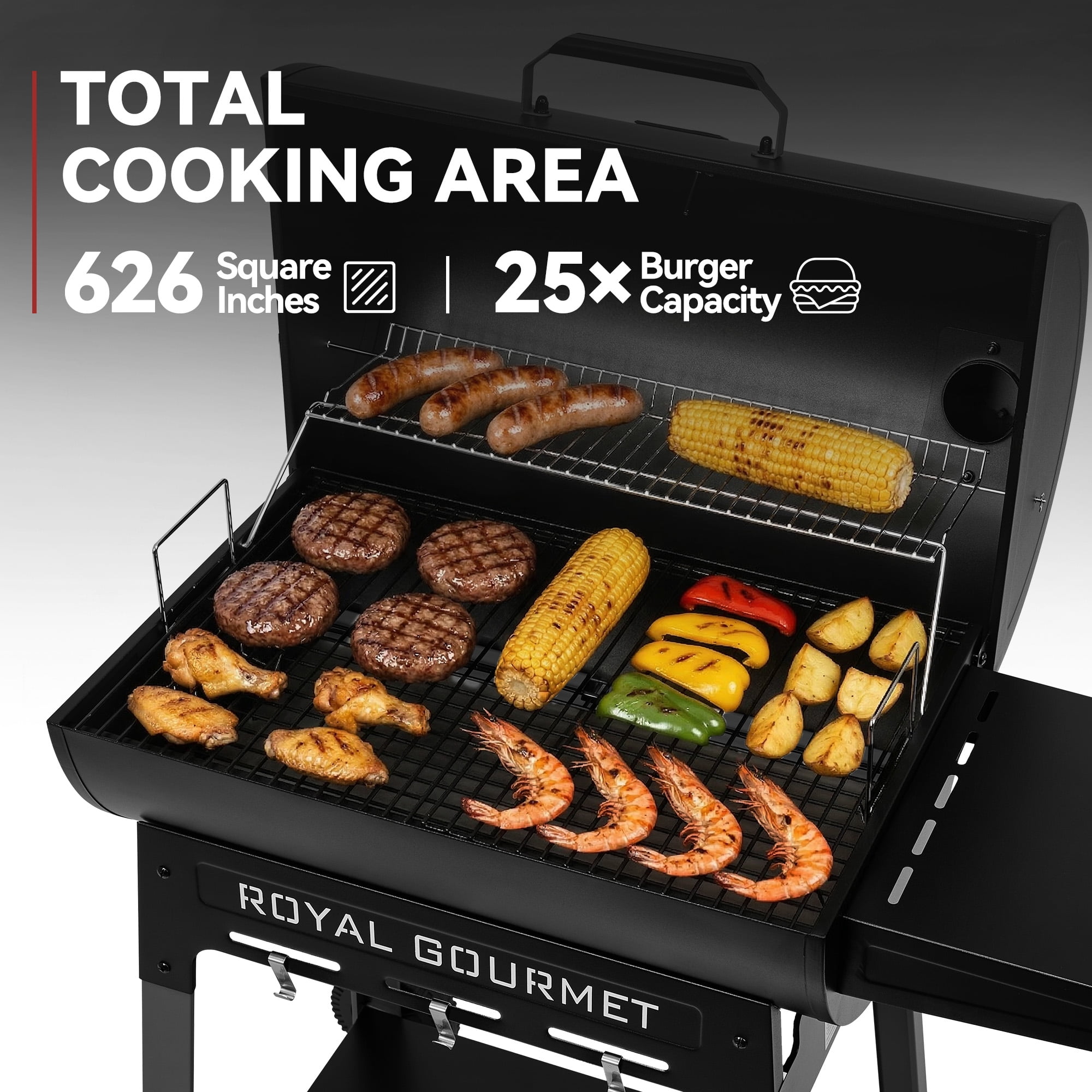 Royal Gourmet CC1831 Barrel Charcoal Grill with Side Shelf for Backyard, Patio Parties and Picnics, Black